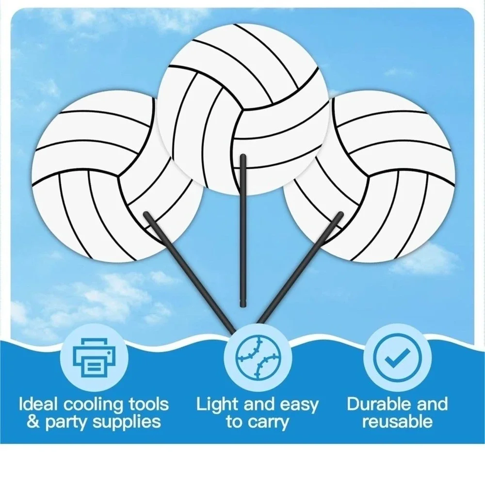 Volleyball Handheld Fans Set of 10 Sports Party Favors Senior Night White Black